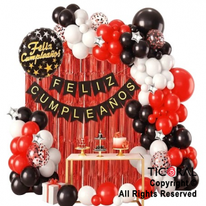SET DE GLOBOS ARCO XL NEGRO ROJO Y BLANCO 72 UNIDADES
